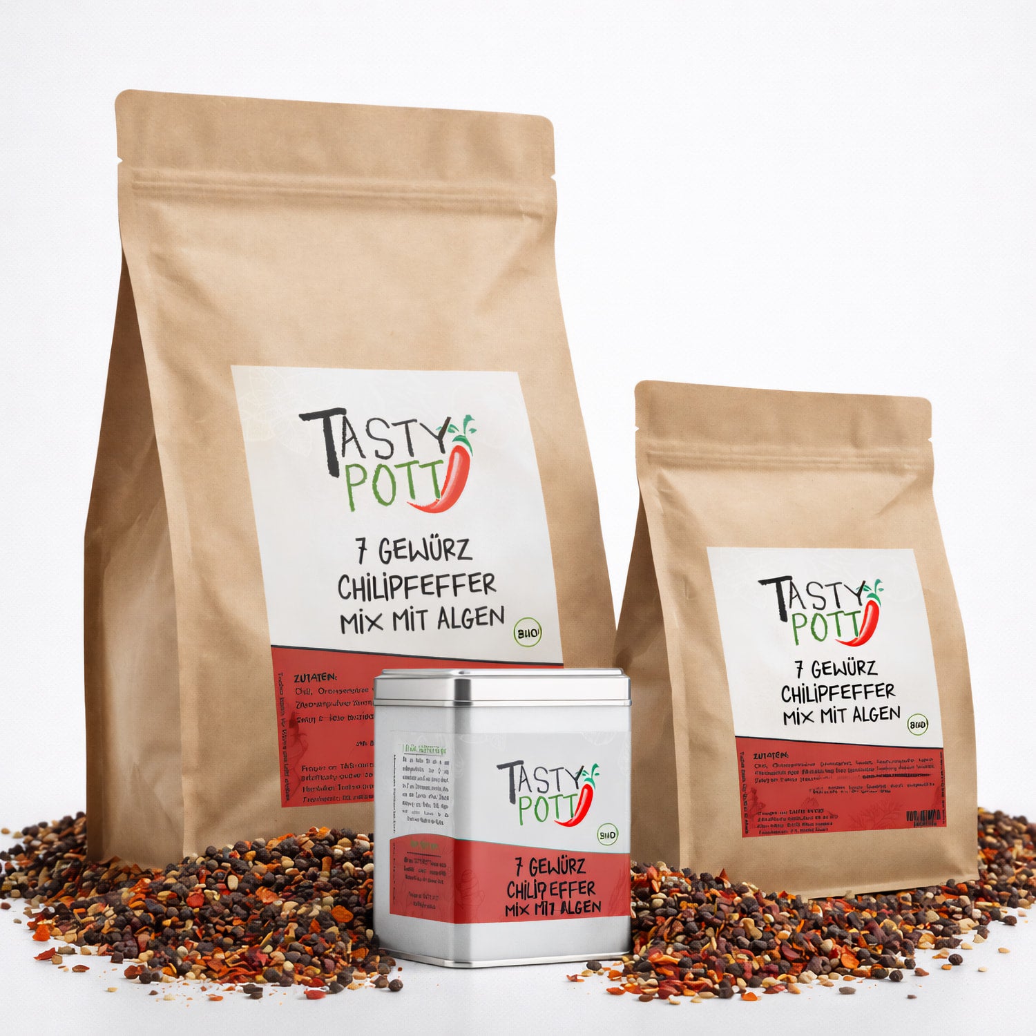 Tasty Pott 7 Gewürz Chilipfeffer mit Algen scharfe Mischung - ab 30g Beutel