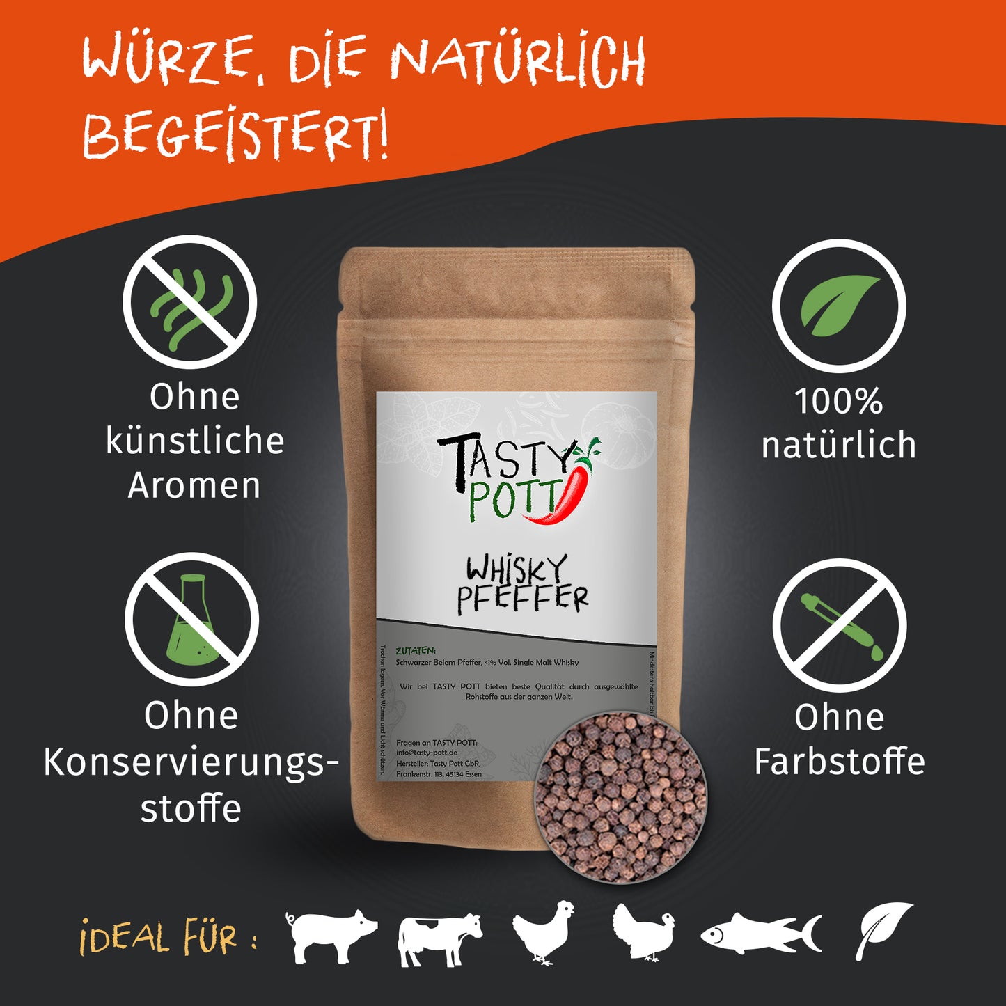 Whisky Pfeffer schwarz - Im Beutel ab 30g von Tasty Pott — Abbildung 2