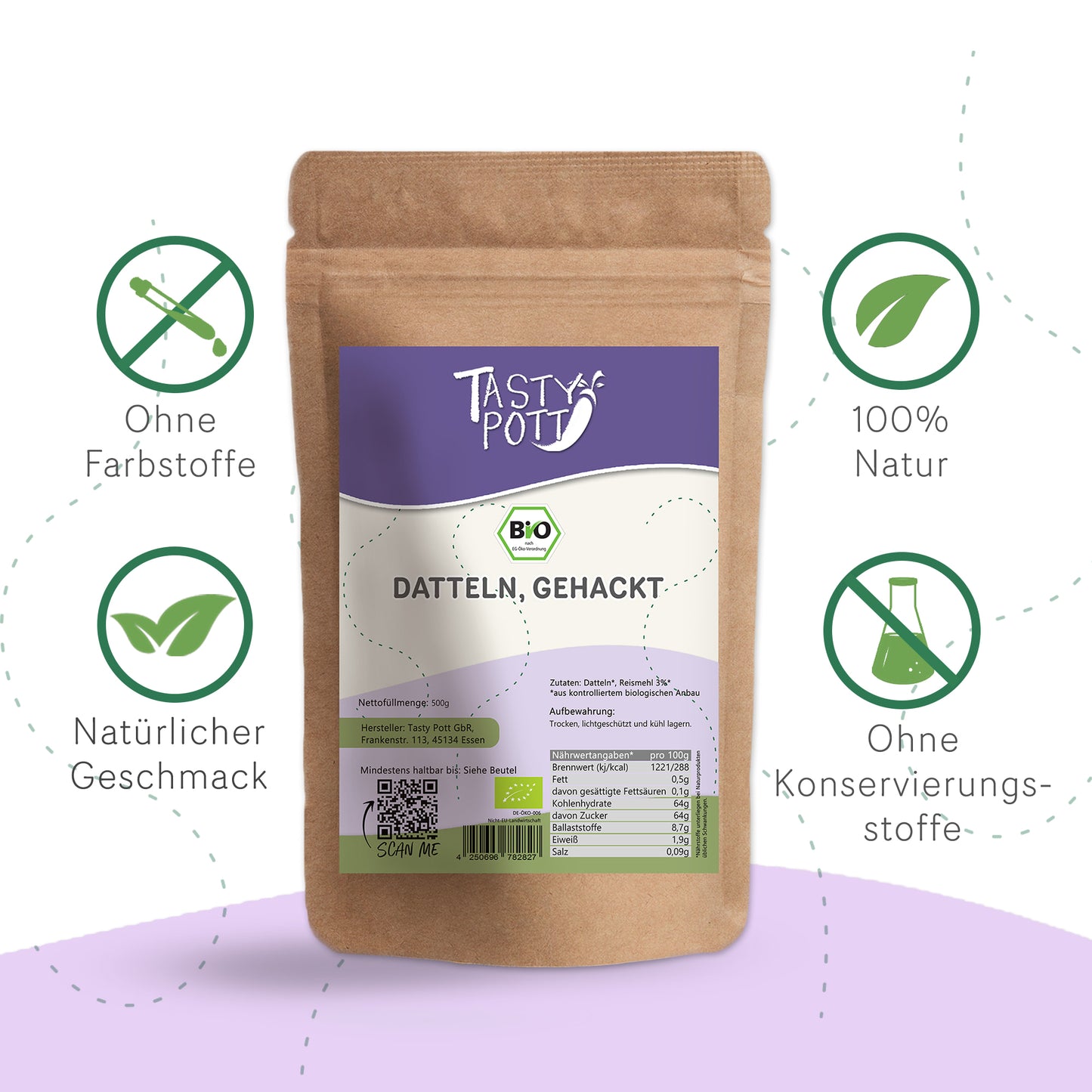Tasty Pott Bio Datteln gehackt - ab 500g Beutel — Abbildung 2