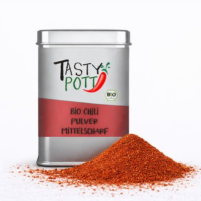 Bio Chili Pulver mittelscharf - 80g Dose von Tasty Pott