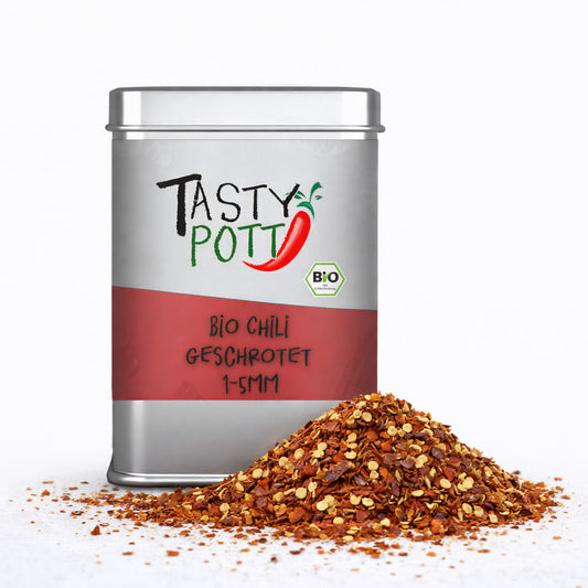 Bio Chili geschrotet mit Saat - 60g Dose von Tasty Pott
