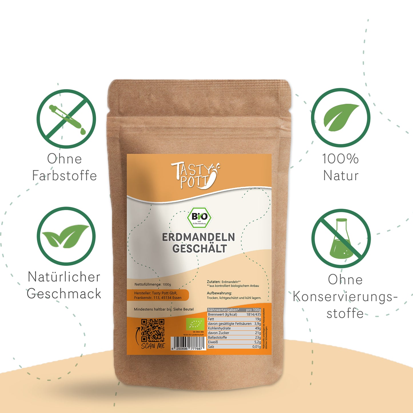 Bio Erdmandeln geschält - 1kg Beutel von Tasty Pott — Abbildung 2
