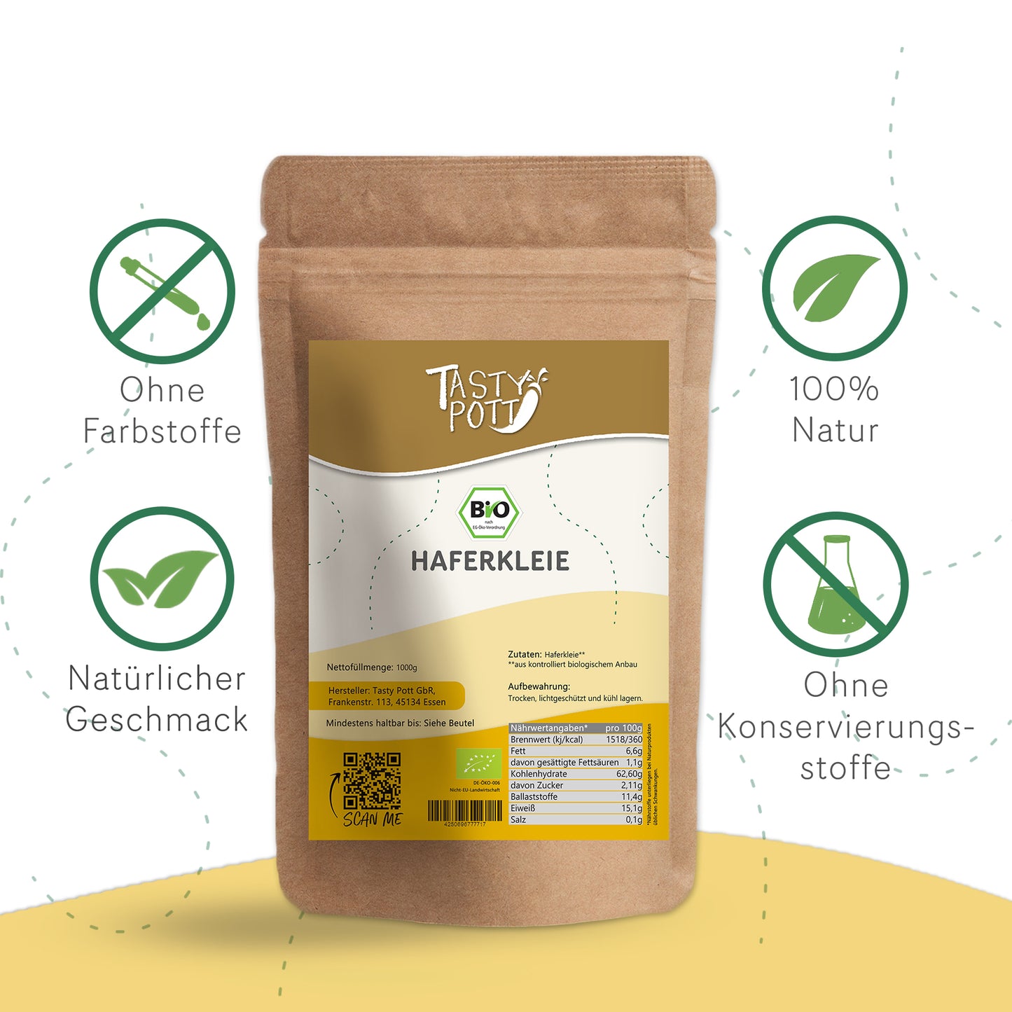 Bio Haferkleie - 1kg im Beutel von Tasty Pott — Abbildung 2