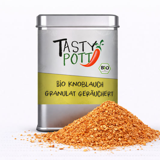 Bio Knoblauchgranulat geräuchert - 100g Dose von Tasty Pott