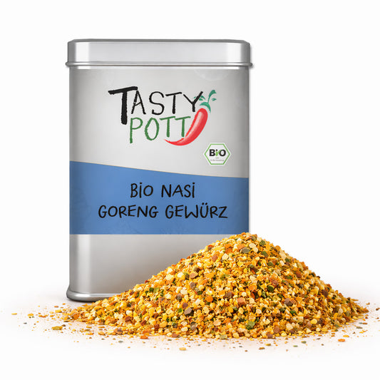 Tasty Pott Bio Nasi Goreng Gewürz Dose 40g auf weißem Hintergrund