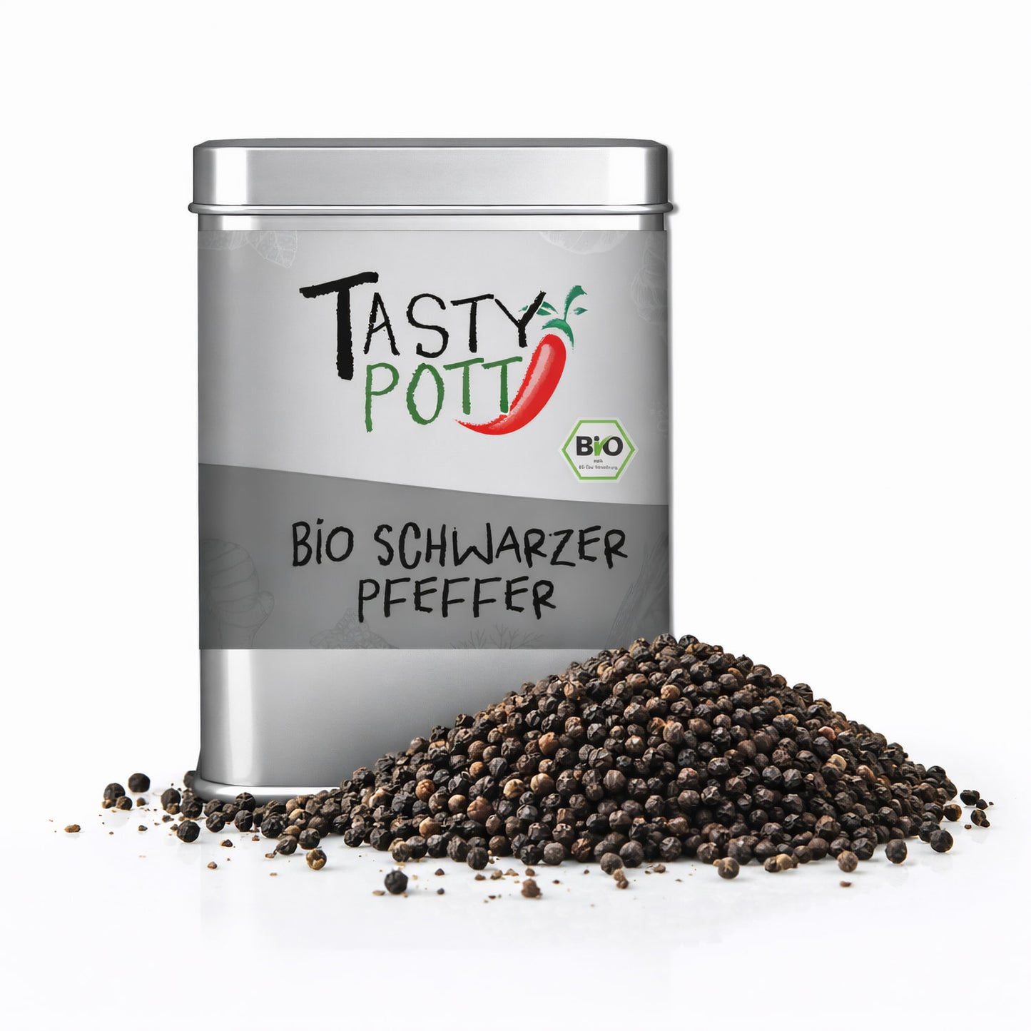 Bio Schwarzer Pfeffer ganze Pfefferkörner - 50g Dose von Tasty Pott