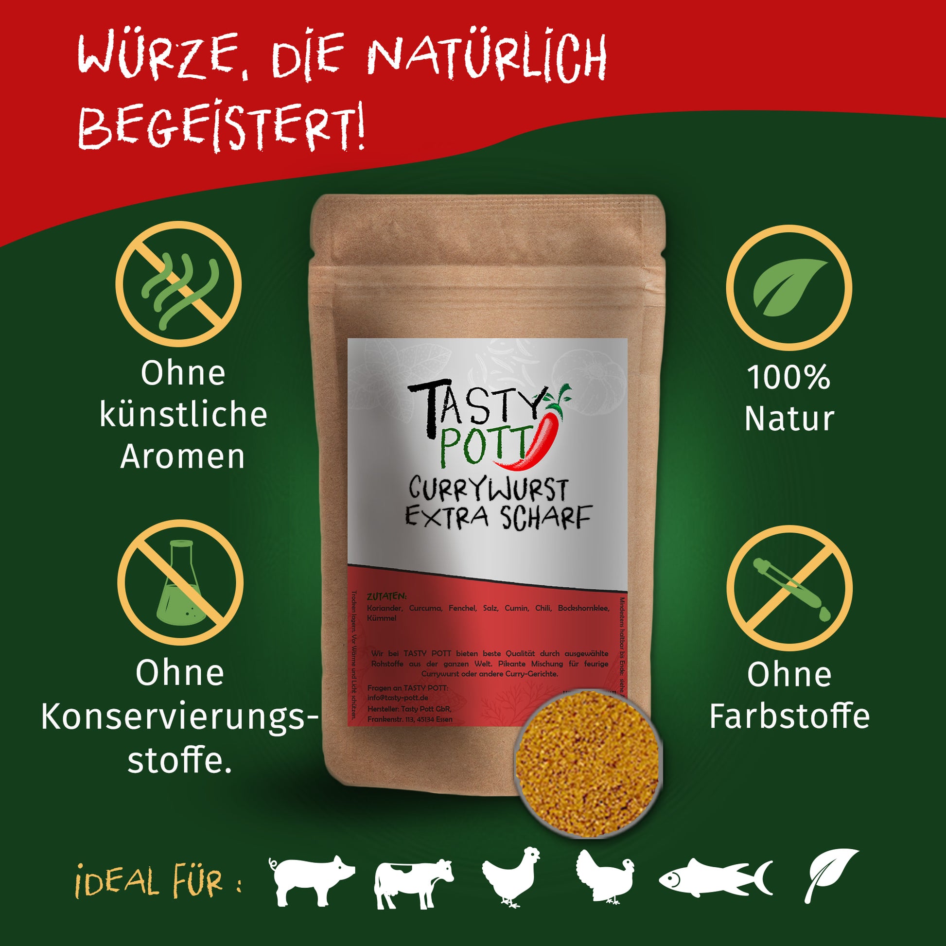 Tasty Pott Currywurst Mix extra scharf - 70g Dose — Abbildung 2