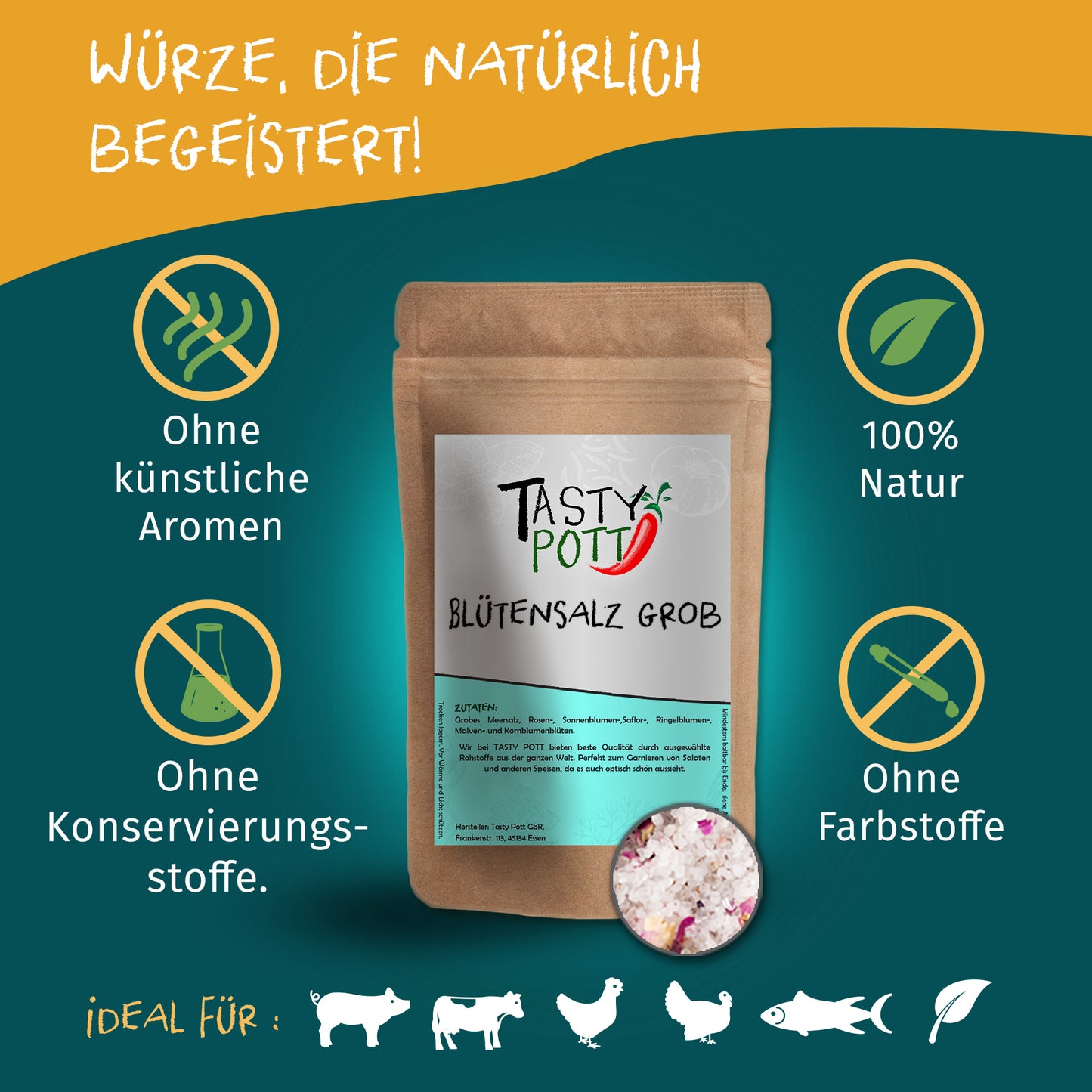 Blütensalz grob - Mediterrane Salzmischung mit Blüten 100g Dose von Tasty Pott — Abbildung 4