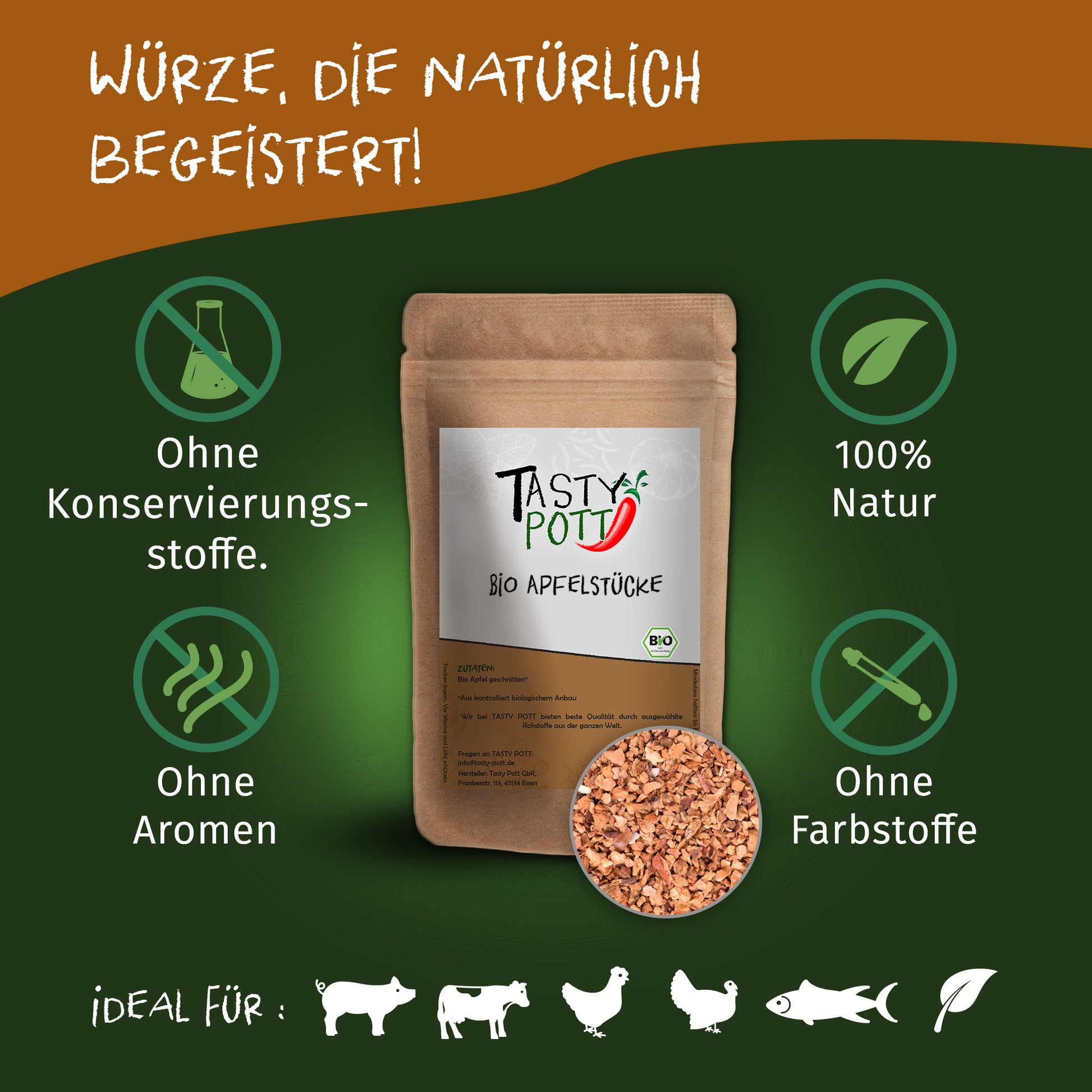 Tasty Pott Bio Apfelstücke - Kleine Fruchtstücke - 60g Dose — Abbildung 2