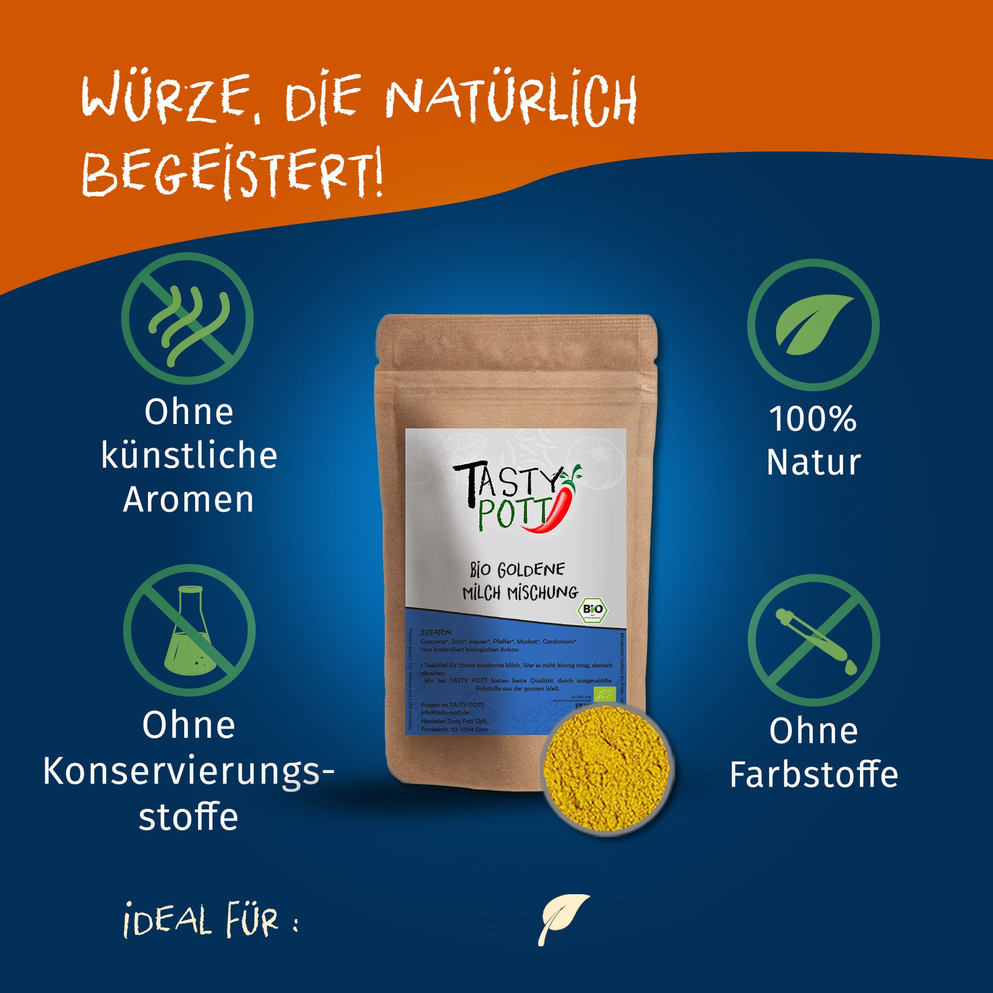 Bio Goldene Milch Mischung - 80g Dose von Tasty Pott — Abbildung 2