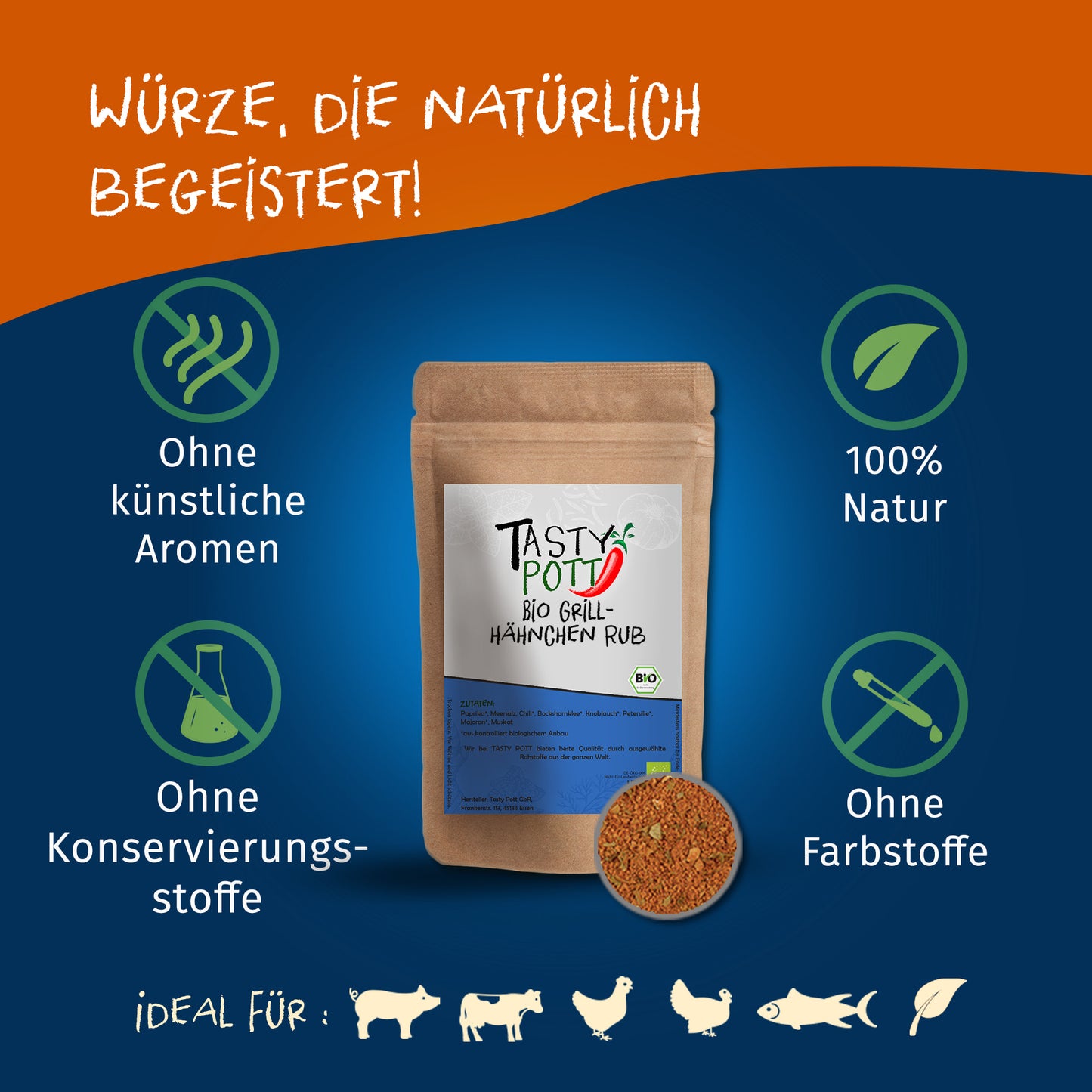 Bio Grillhähnchen Rub - 100g Dose von Tasty Pott — Abbildung 2