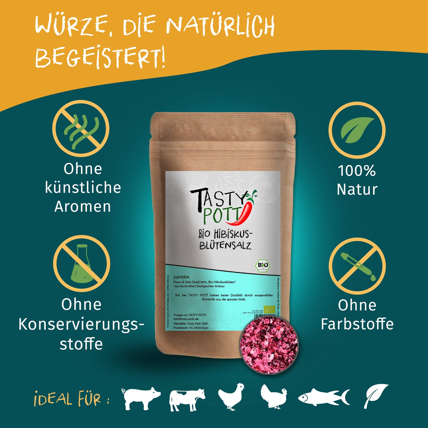 Bio Hibiskusblütensalz - 100g Dose von Tasty Pott — Abbildung 2