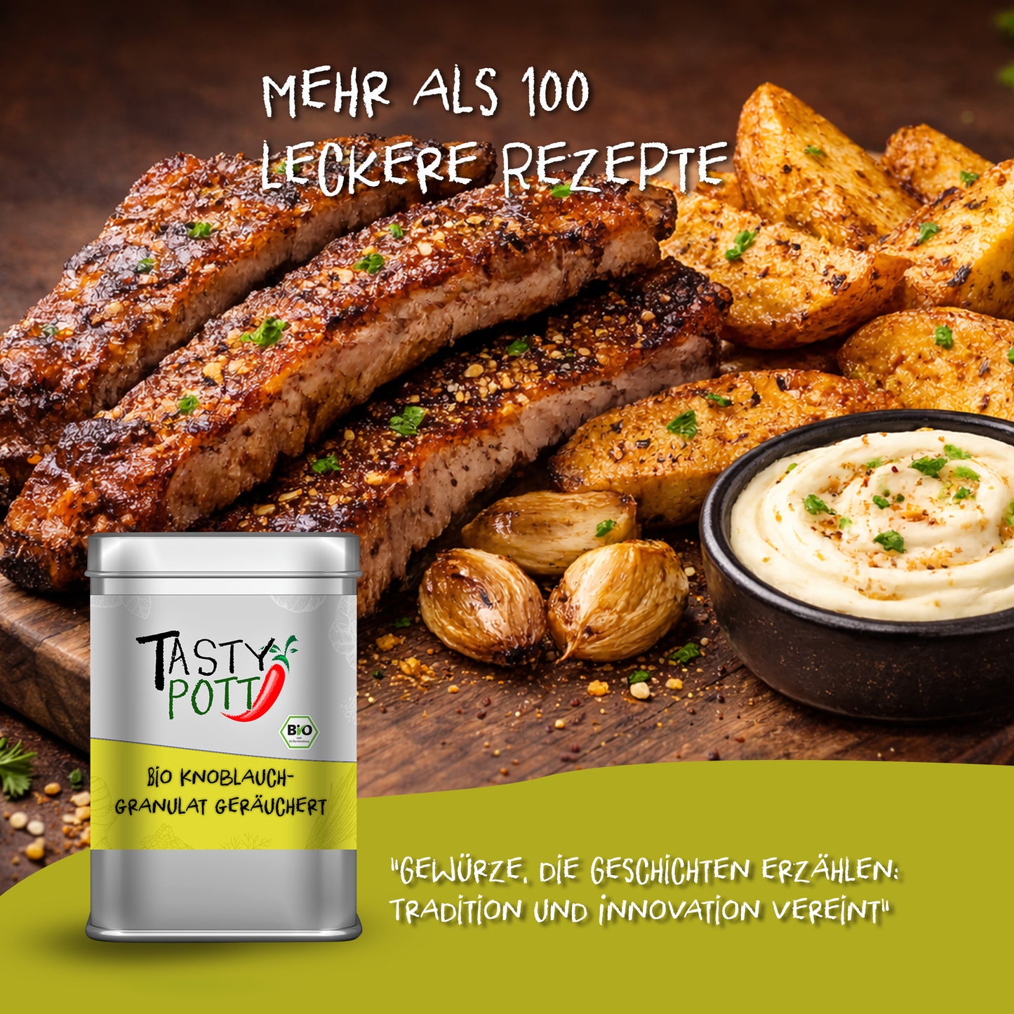 Bio Knoblauchgranulat geräuchert - 100g Dose von Tasty Pott — Abbildung 5