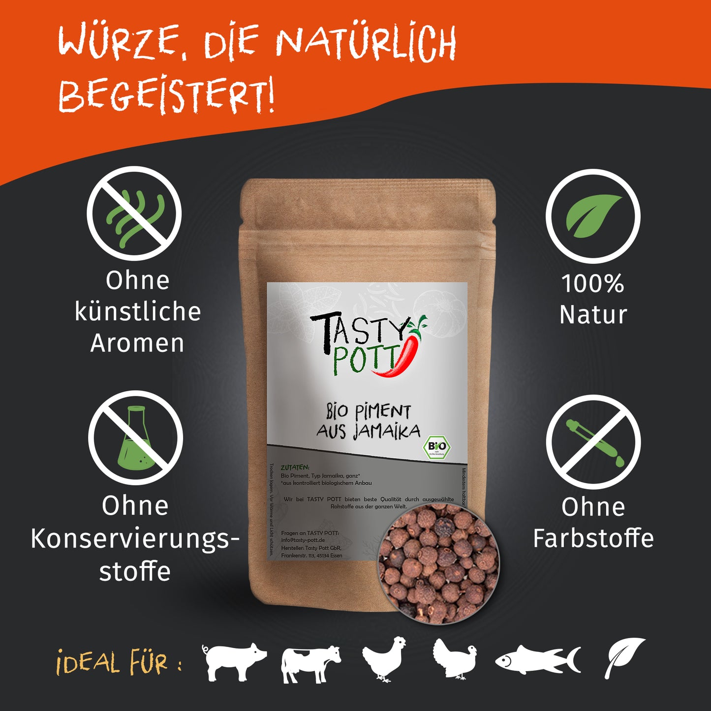 Bio Piment aus Jamaika ganz - 70g Dose von Tasty Pott — Abbildung 2