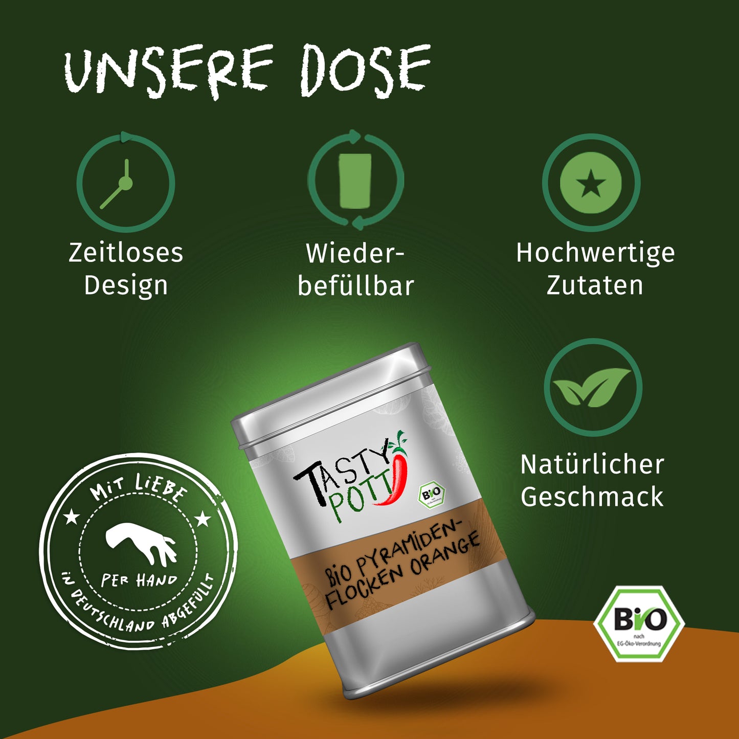 Bio Pyramidenflocken Orange - 85g Dose von Tasty Pott — Abbildung 3