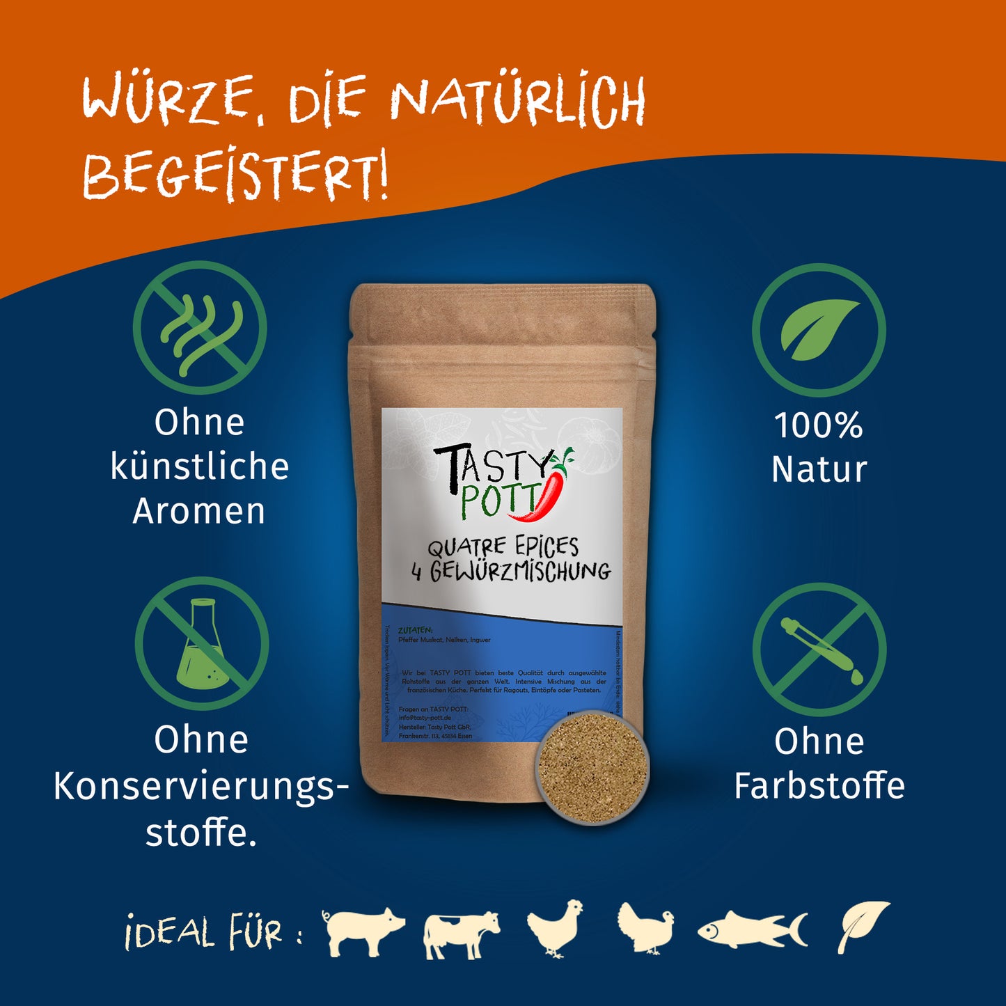Quatre Épices 4 Gewürzmischung 70g Dose von Tasty Pott — Abbildung 2