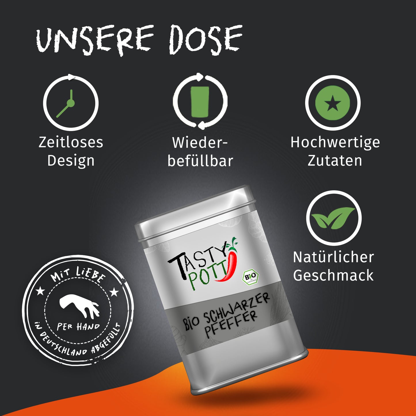 Bio Schwarzer Pfeffer ganze Pfefferkörner - 50g Dose von Tasty Pott — Abbildung 3