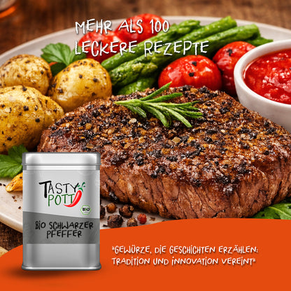 Bio Schwarzer Pfeffer ganze Pfefferkörner - 50g Dose von Tasty Pott — Abbildung 5