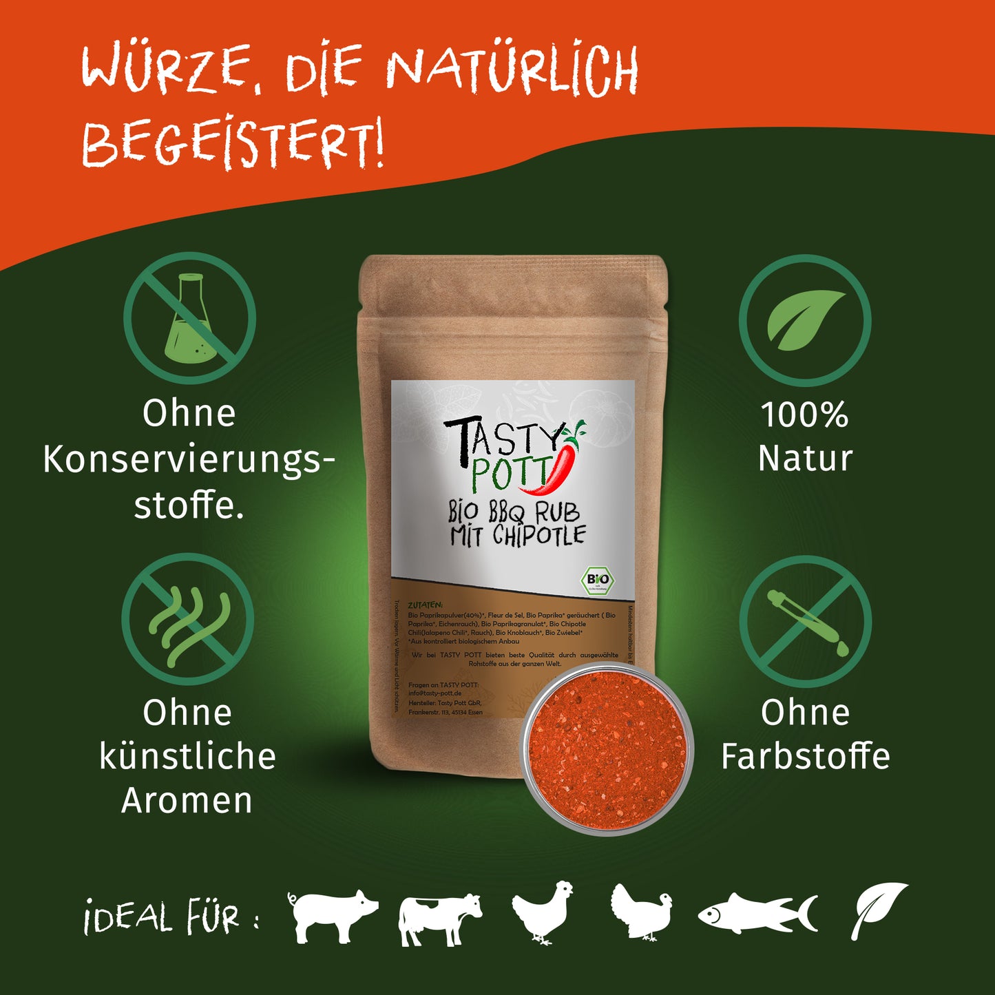 Bio BBQ Rub mit Chipotle - ab 30g im Beutel von Tasty Pott — Abbildung 2