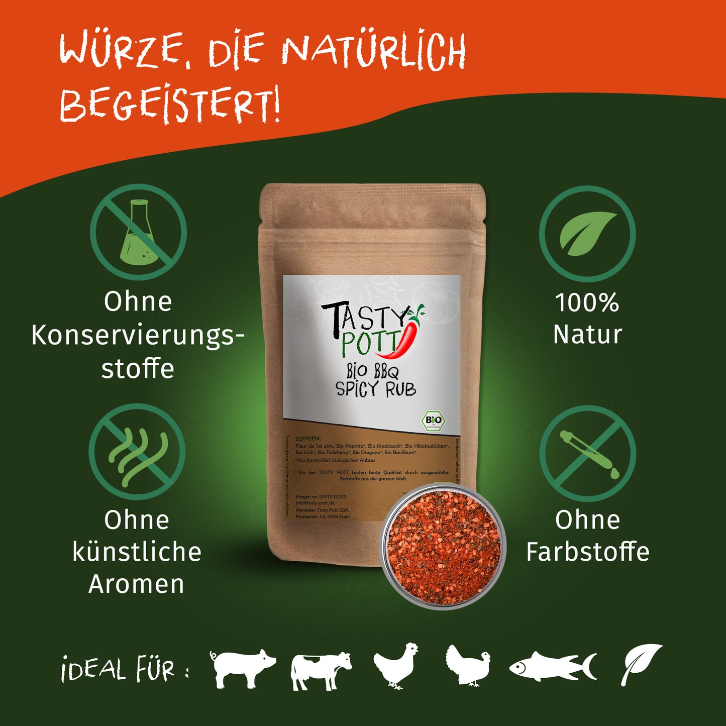 Bio BBQ Gewürz Spicy Dust - 100g Dose von Tasty Pott — Abbildung 2