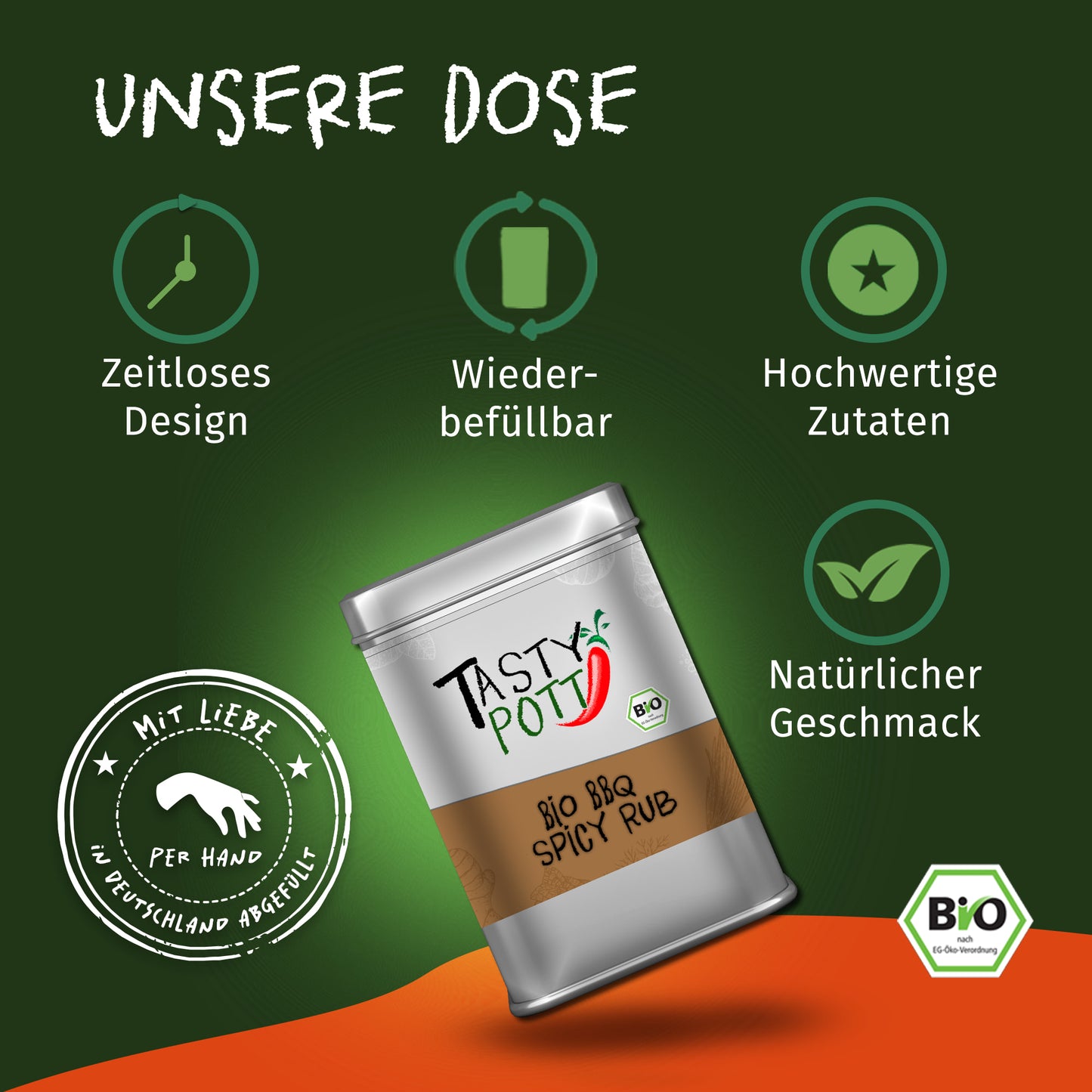 Bio BBQ Gewürz Spicy Dust - 100g Dose von Tasty Pott — Abbildung 3