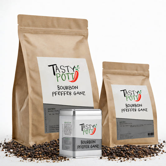 Bourbon Pfeffer schwarz ganz - ab 30g im Beutel von Tasty Pott