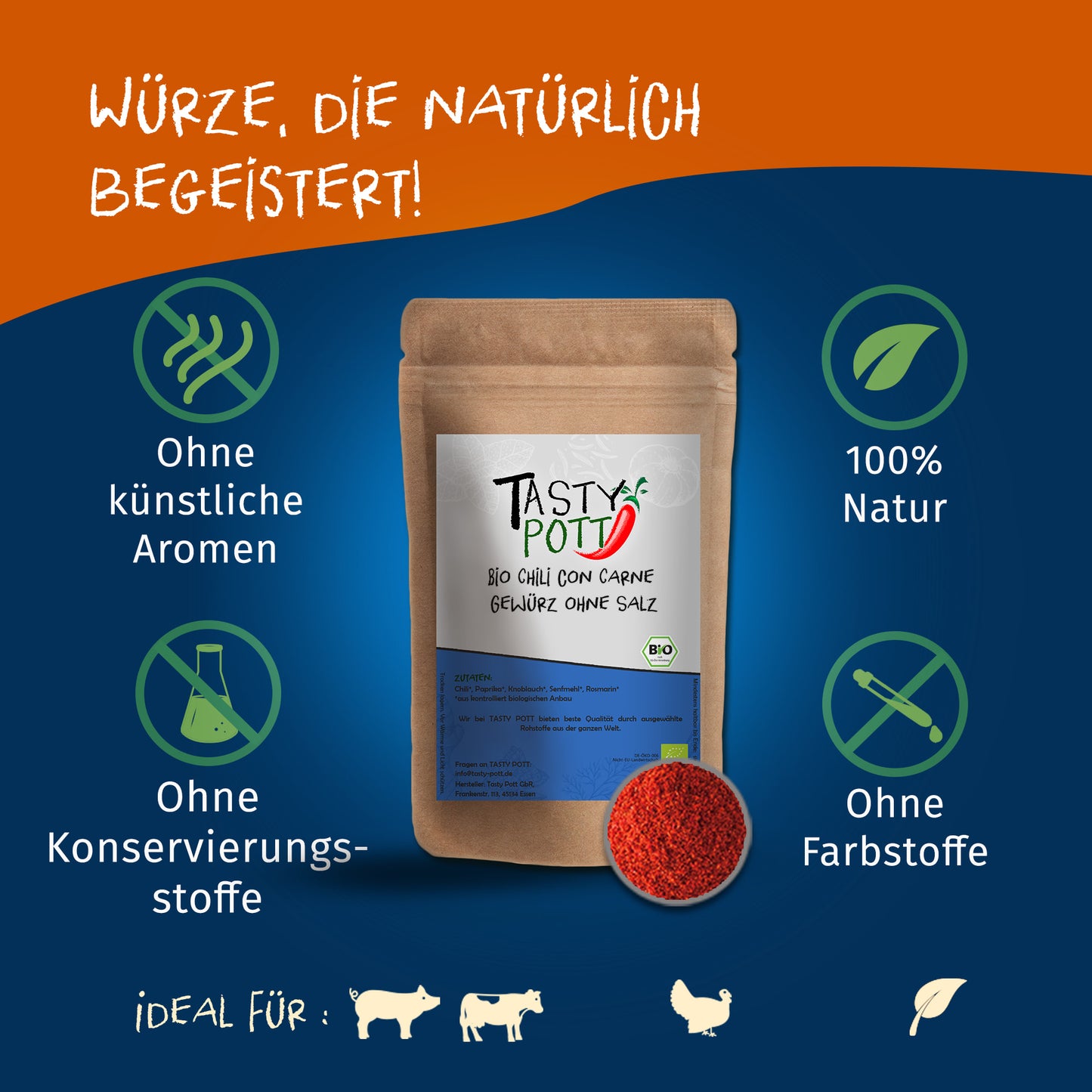 Bio Chili con Carne Gewürz - 100g Dose von Tasty Pott — Abbildung 2