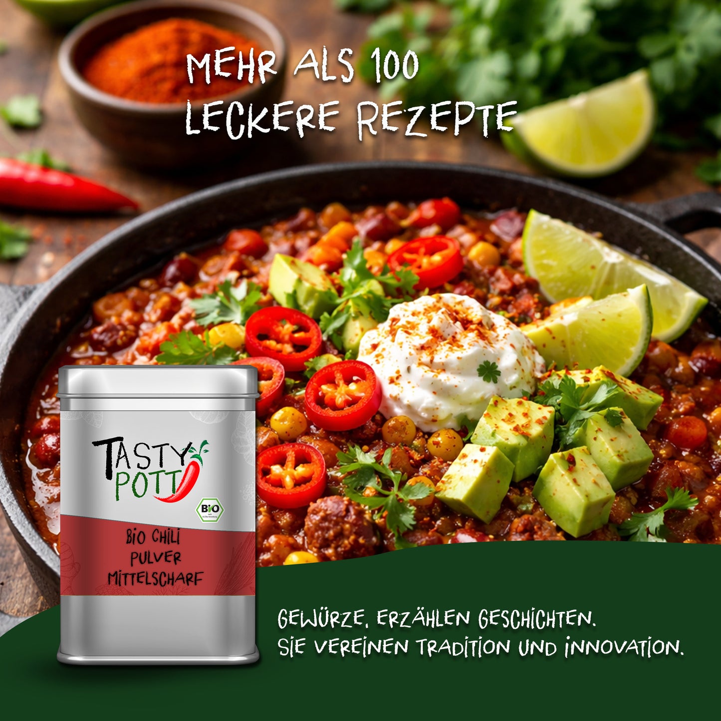 Bio Chili Pulver mittelscharf - 80g Dose von Tasty Pott — Abbildung 5