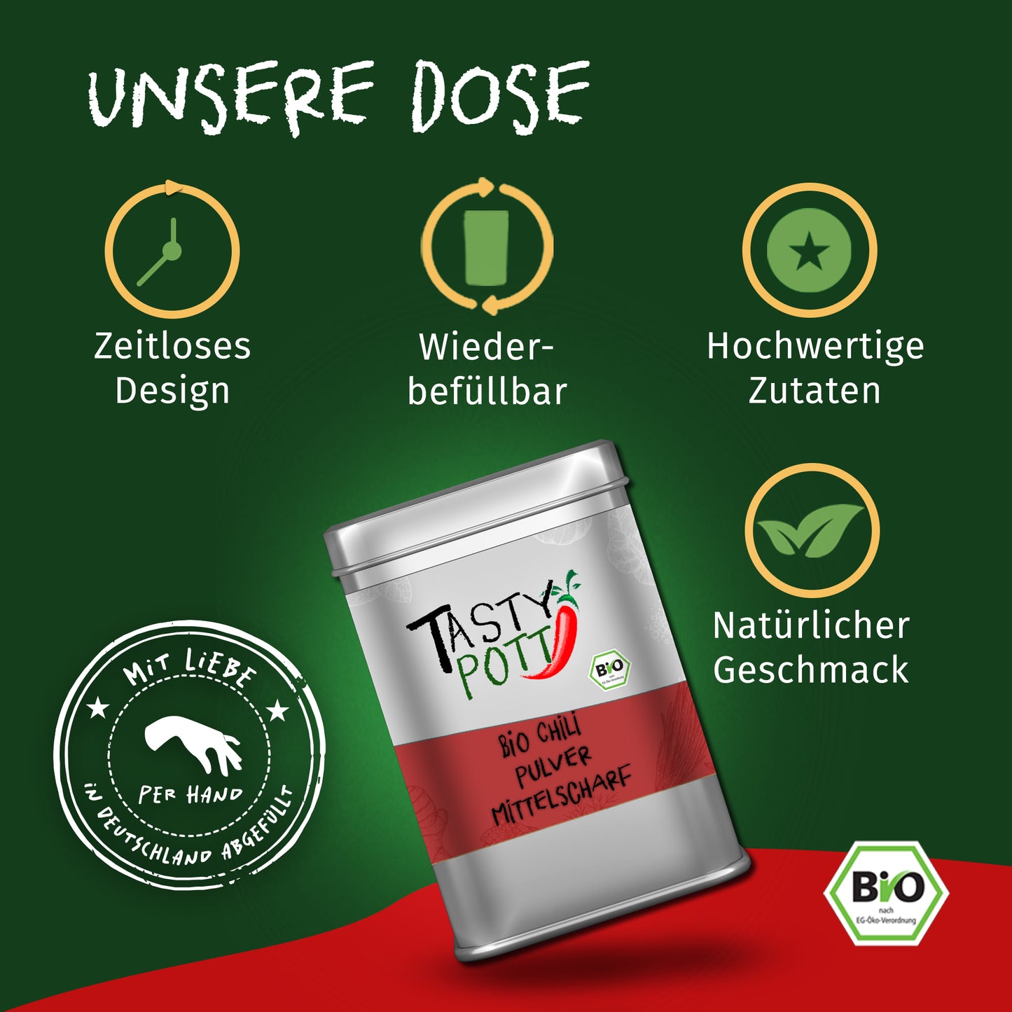 Bio Chili Pulver mittelscharf - 80g Dose von Tasty Pott — Abbildung 3