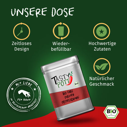 Bio Chili Pulver mittelscharf - 80g Dose von Tasty Pott — Abbildung 3