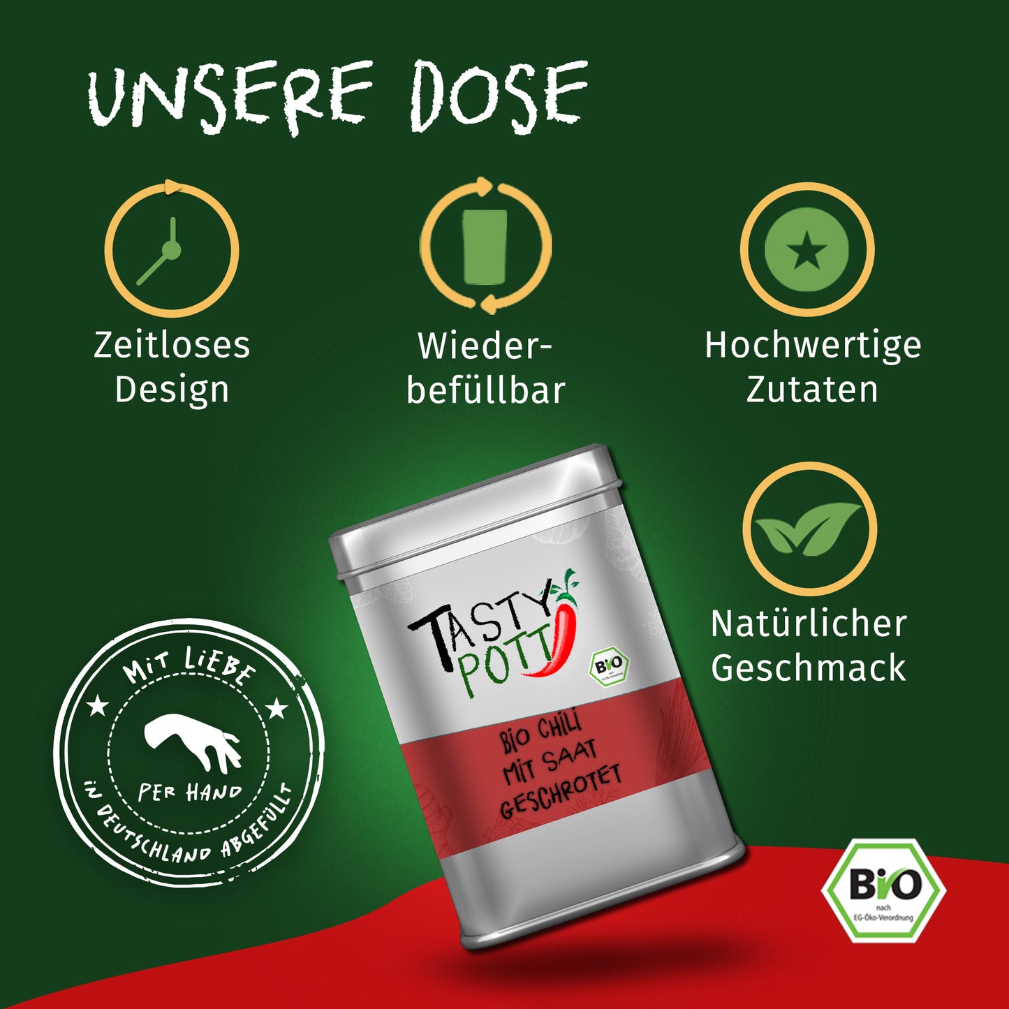 Bio Chili geschrotet mit Saat - 60g Dose von Tasty Pott — Abbildung 3