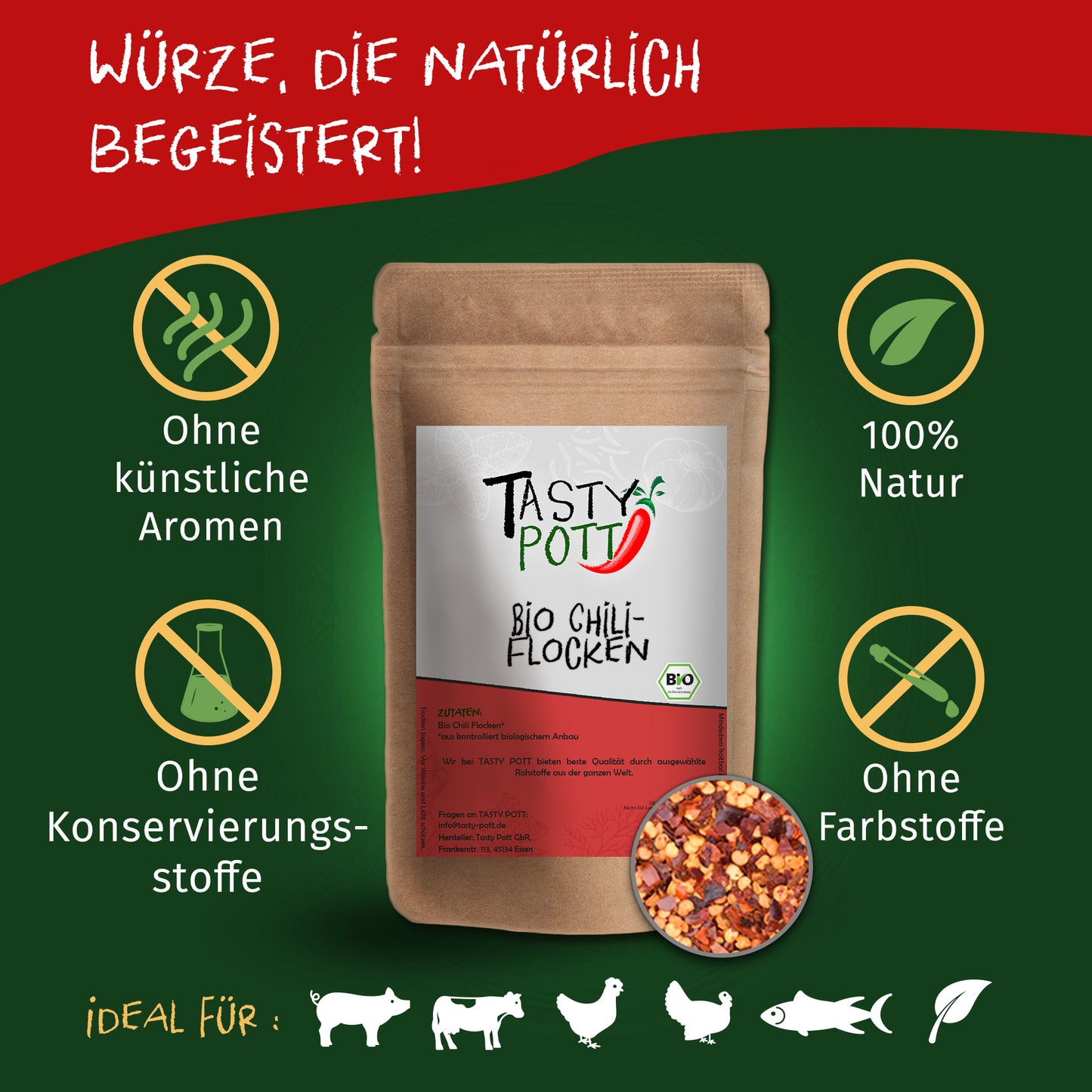 Bio Chiliflocken scharf - 50g von Tasty Pott — Abbildung 2