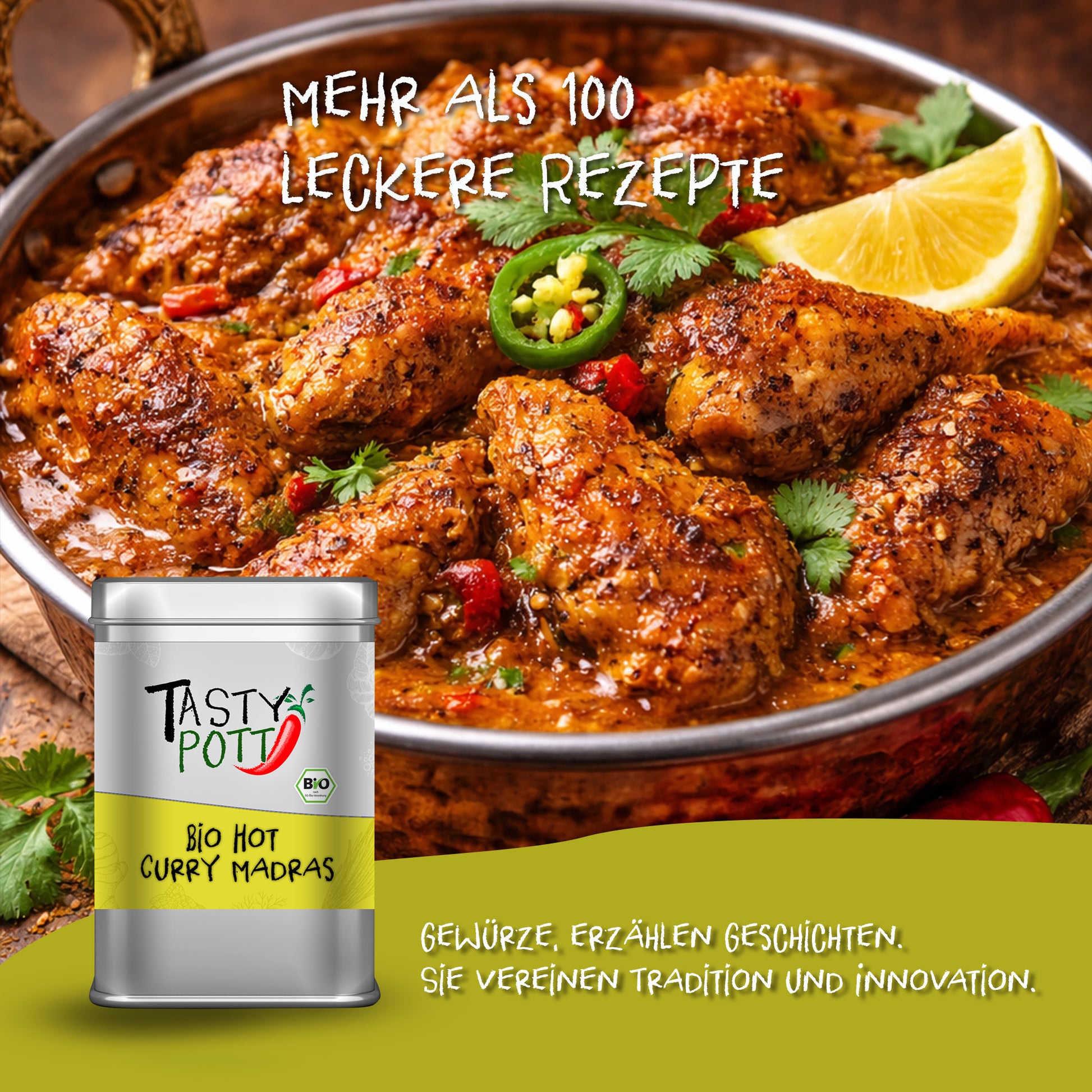 Hot Curry Madras Bio (scharf) - 100g Dose Tasty Pott — Abbildung 5