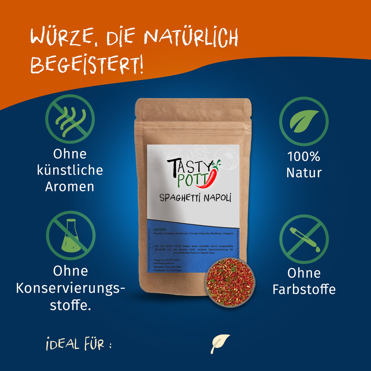 Tasty Pott Spaghetti Napoli Gewürzmischung - 70g Dose — Abbildung 2