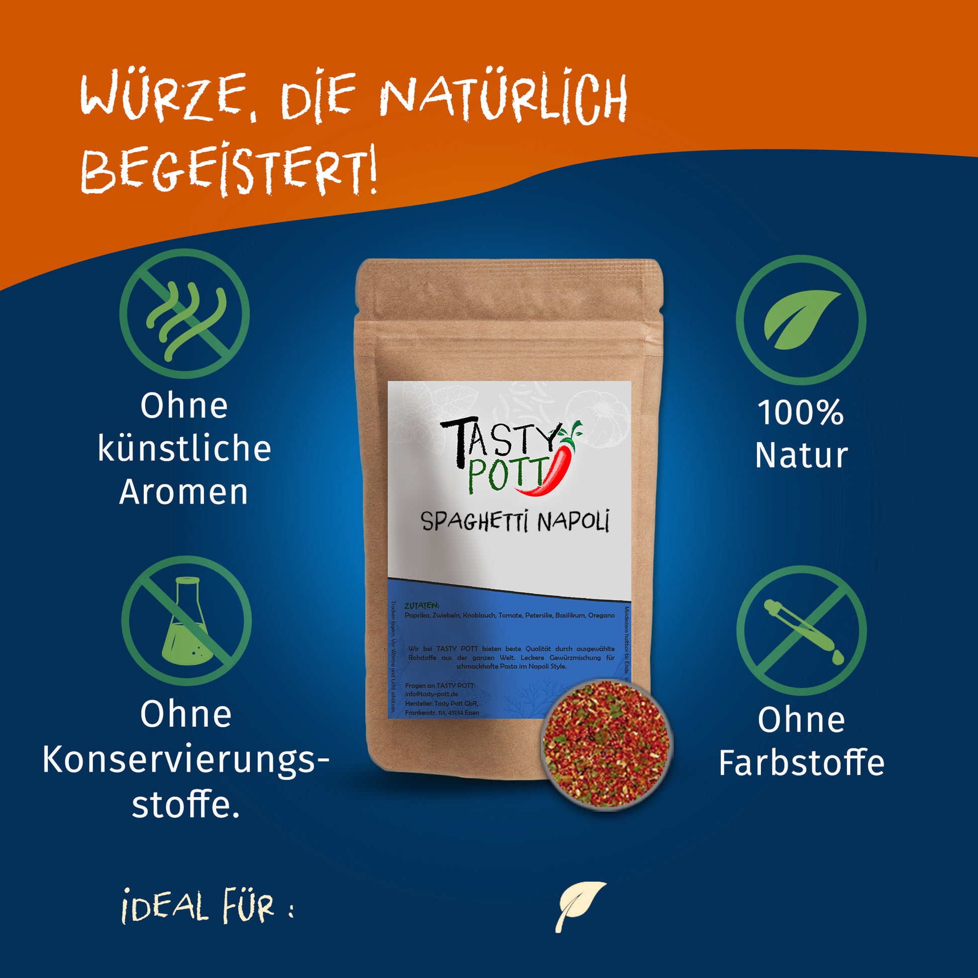 Tasty Pott Spaghetti Napoli Gewürzmischung - 70g Dose — Abbildung 2