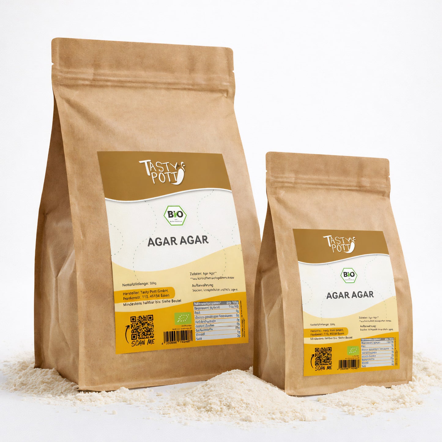 Bio Agar Agar Pulver in 500g Beutel von Tasty Pott, vegan und glutenfrei.