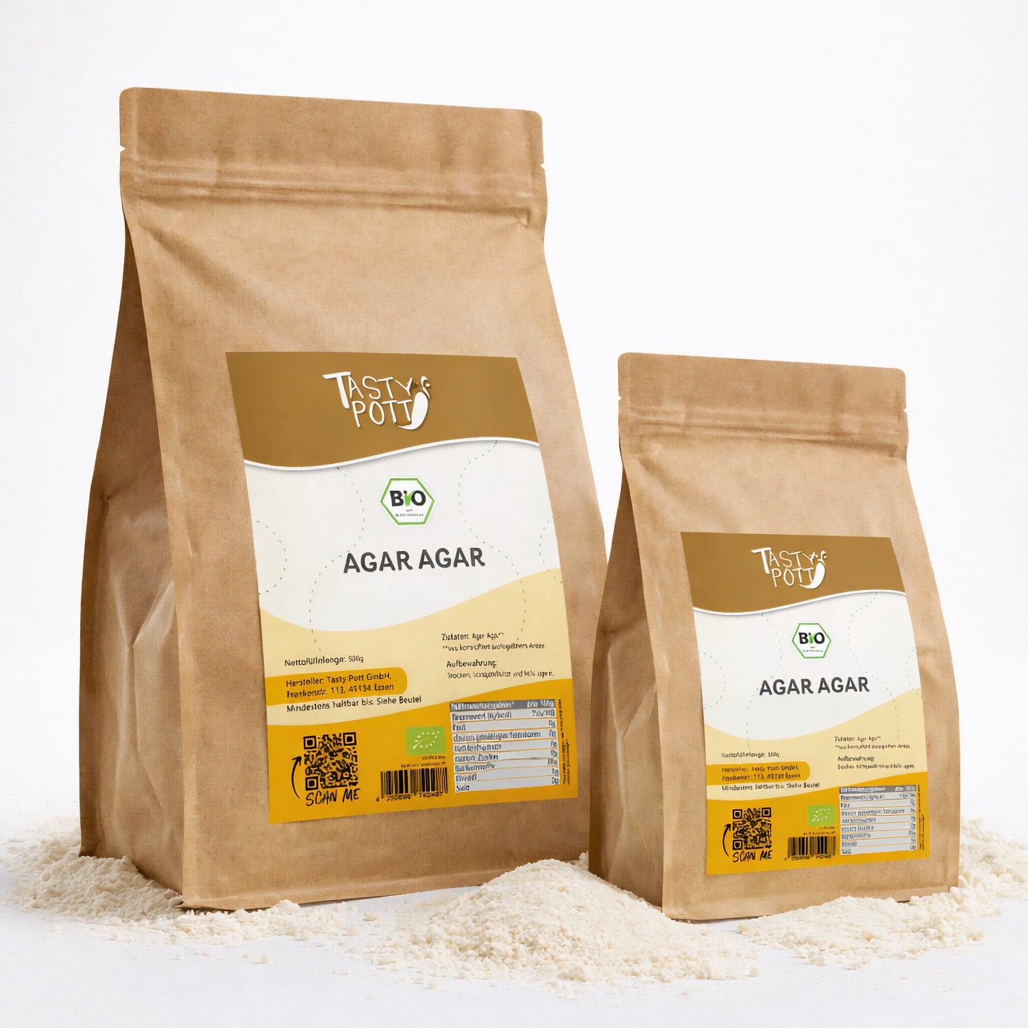 Bio Agar Agar Pulver in 500g Beutel von Tasty Pott, vegan und glutenfrei.