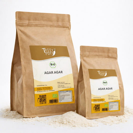 Bio Agar Agar Pulver in 500g Beutel von Tasty Pott, vegan und glutenfrei.