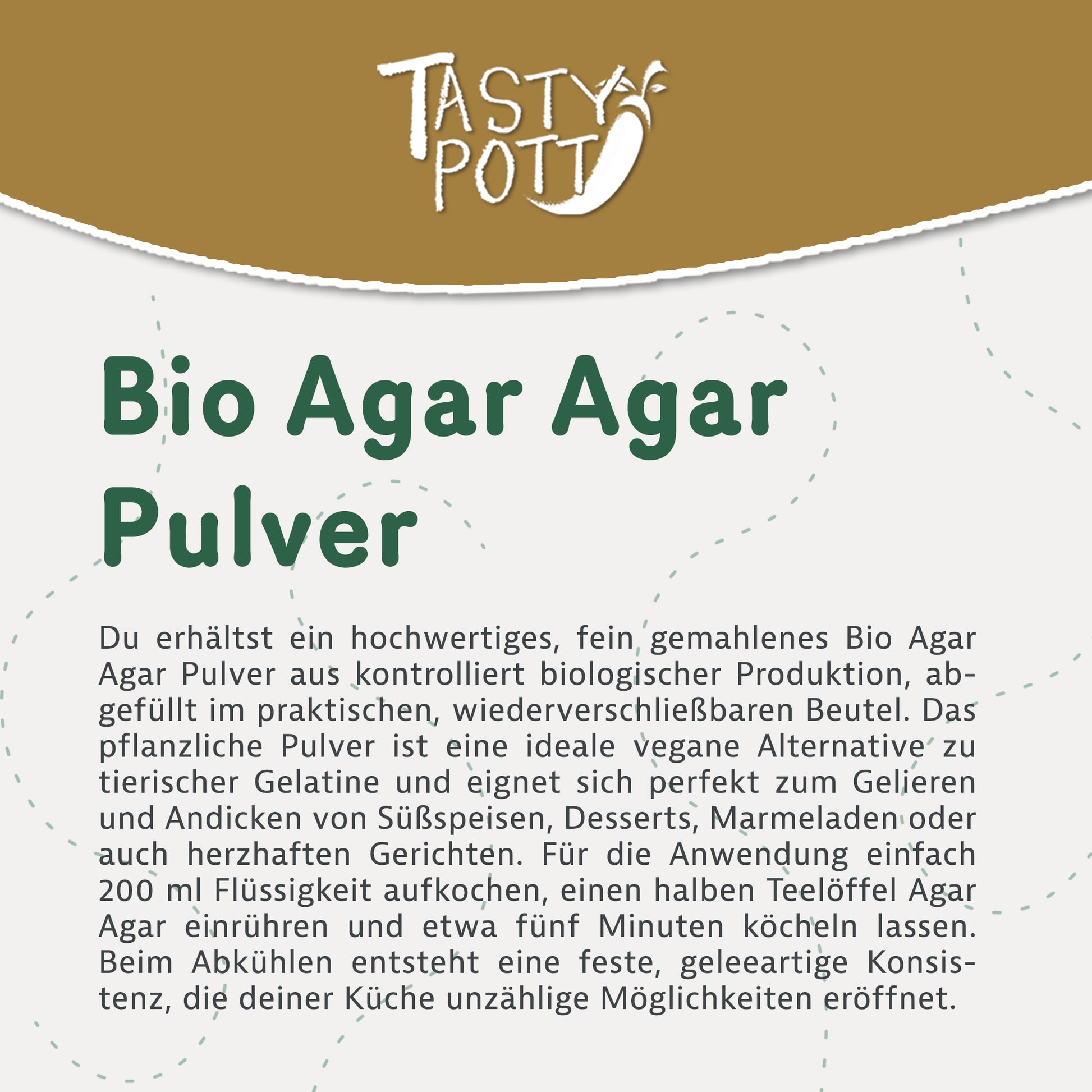 Bio Agar Agar Pulver 500g im Beutel, pflanzliche Gelatine für Desserts und Speisen.