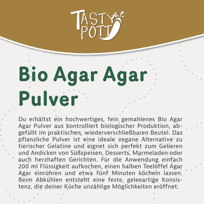 Bio Agar Agar Pulver 500g im Beutel, pflanzliche Gelatine für Desserts und Speisen.