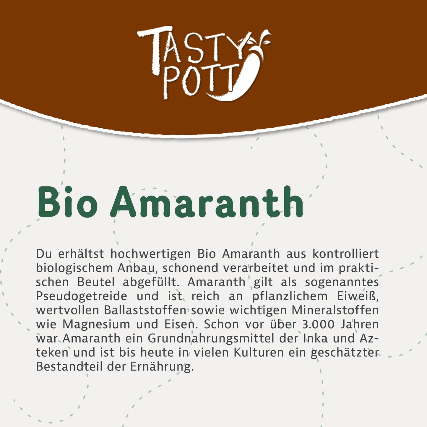 Bio Amaranth Vollkorn 1kg Beutel von Tasty Pott, nährstoffreich und glutenfrei.