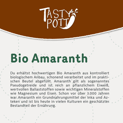 Bio Amaranth Vollkorn 1kg Beutel von Tasty Pott, nährstoffreich und glutenfrei.