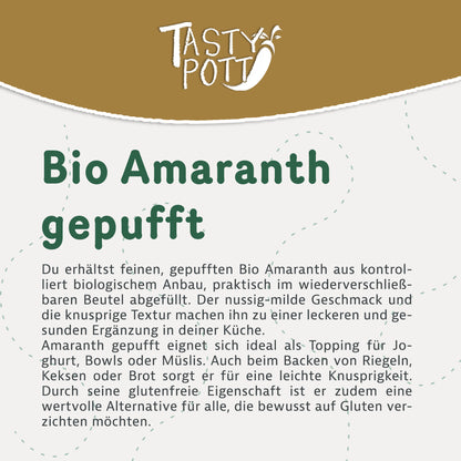 Gepuffter Bio Amaranth glutenfrei, 700g Beutel von Tasty Pott.