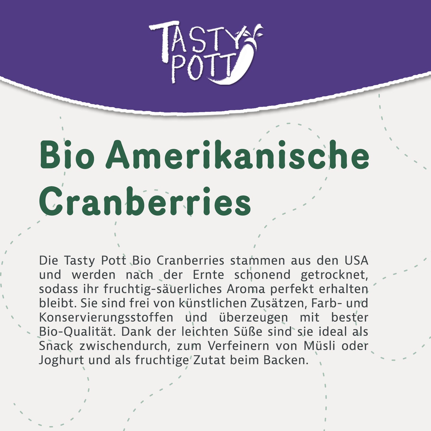 Getrocknete Bio Cranberries in 1 kg Beutel, ideal für Snacks und Müsli.