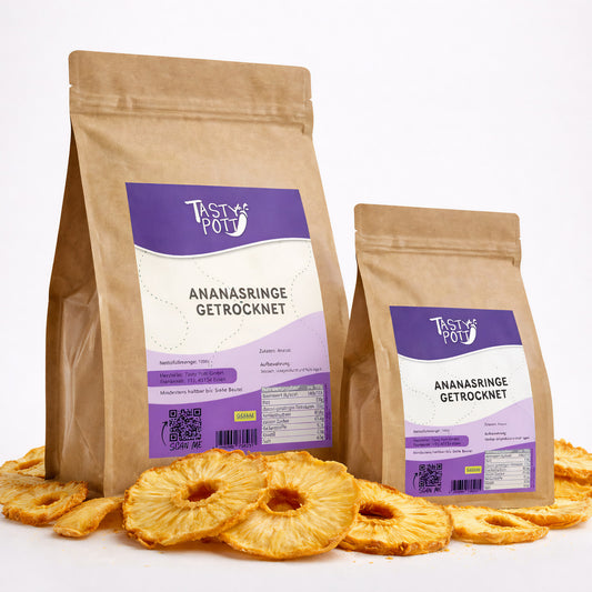 Getrocknete Ananasringe im 1kg Beutel, fruchtig und gesund.