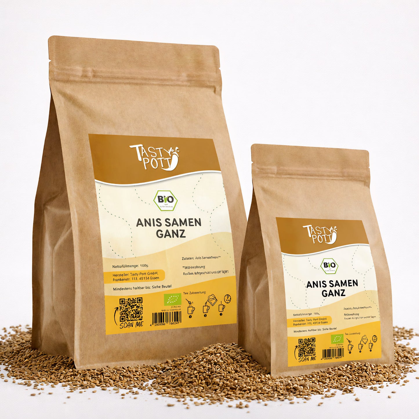 Bio Anissamen ganz im 100g Beutel von Tasty Pott, aromatisch und vielseitig einsetzbar.