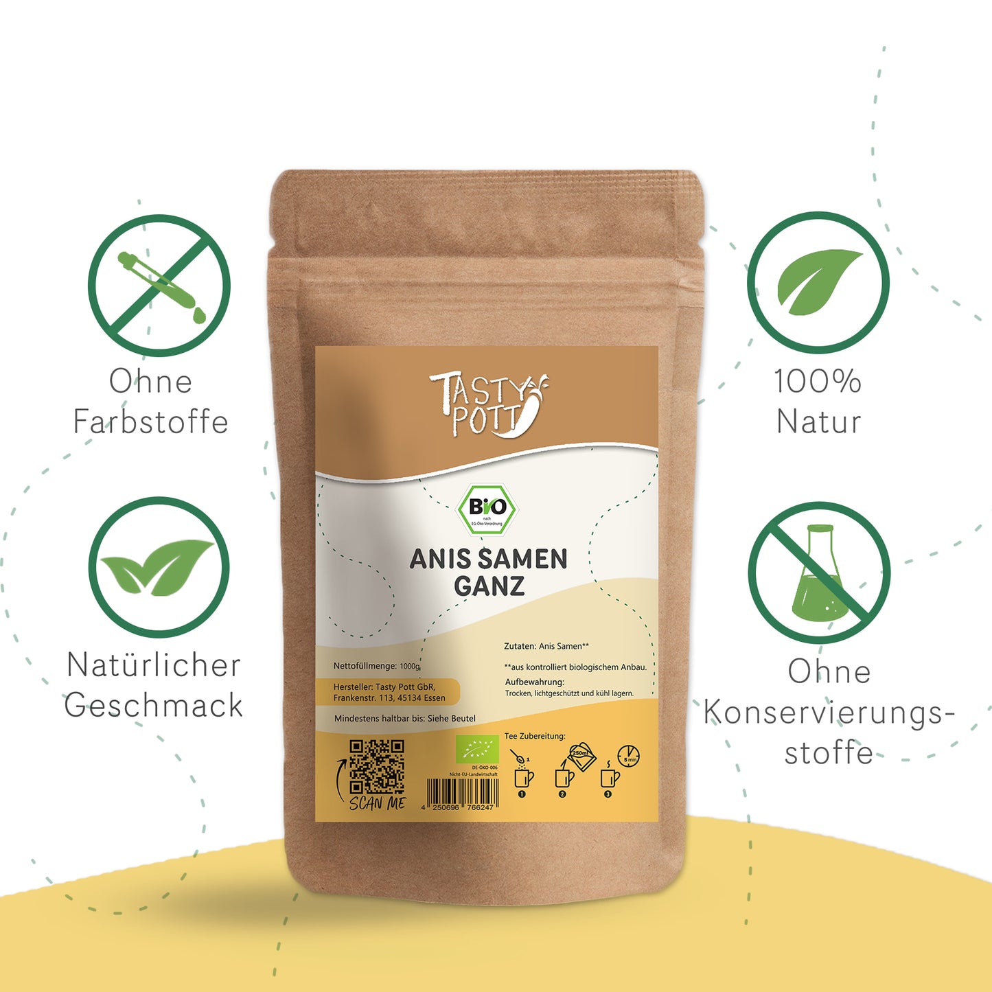 Bio Anissamen ganz im 100g Beutel von Tasty Pott, 100% naturbelassen.
