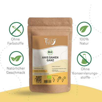 Bio Anissamen ganz im 100g Beutel von Tasty Pott, 100% naturbelassen.