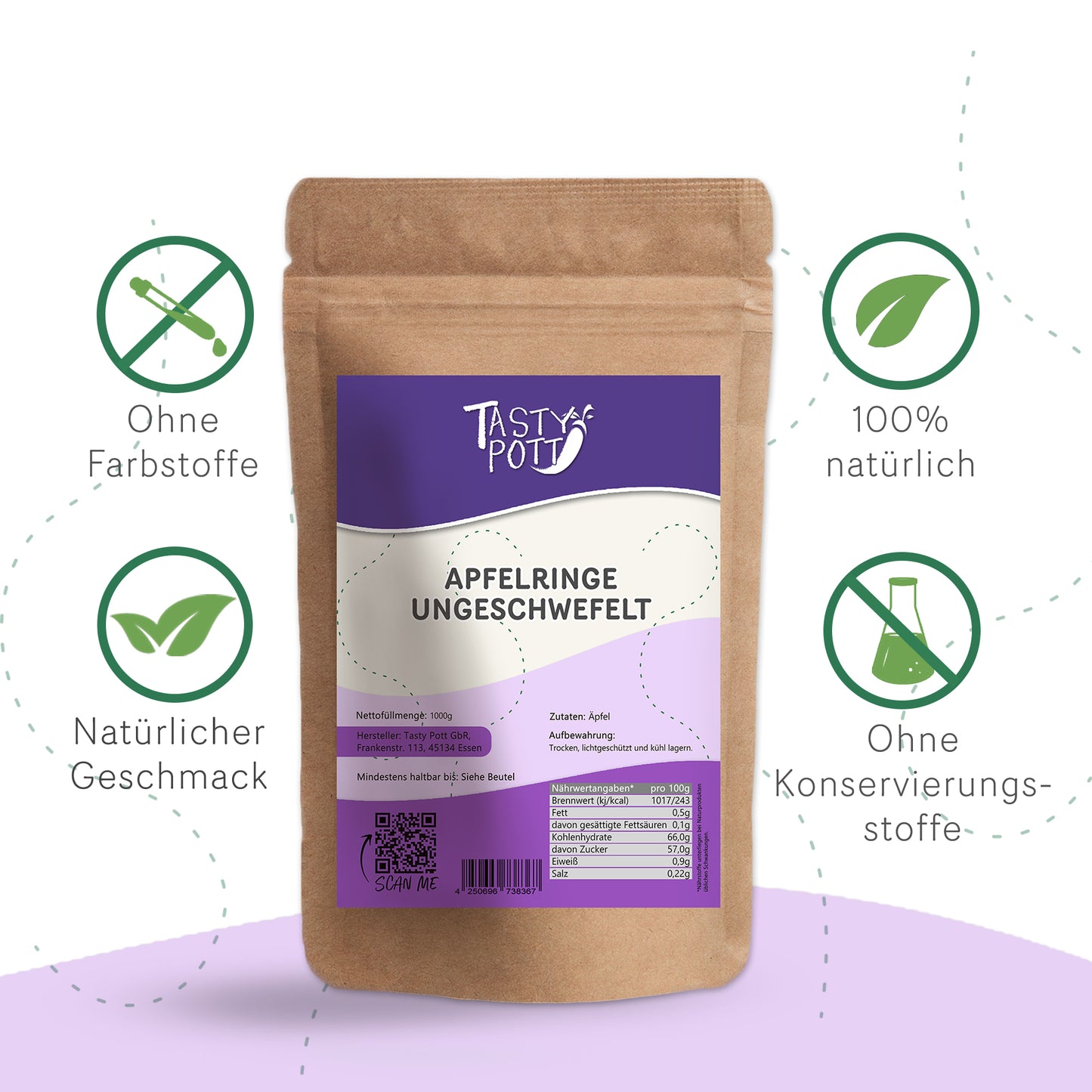 Tasty Pott Ungeschwefelte Apfelringe - ab 1Kg Beutel — Abbildung 2