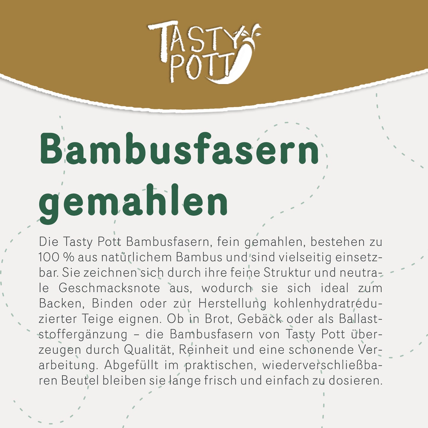 Gemahlene Bambusfasern im 1kg Beutel für Backen und Binden.